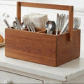 Orsina Socorro Acacia Wood Cutlery Caddy – 4-Compartment Organizer