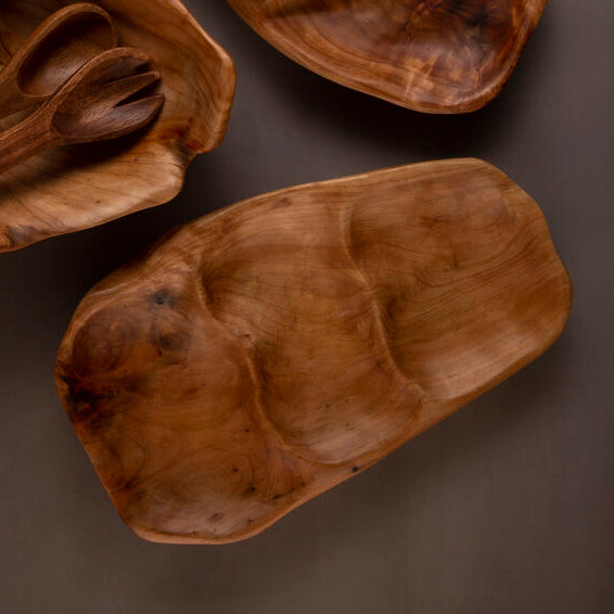 Orsina Savin 2-Section Cedarwood Serving Dish – Hand-Carved Tray