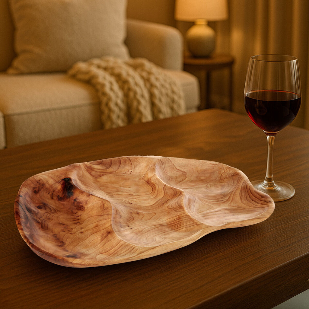 Orsina Savin 3-Section Serving Dish – Hand-Carved Cedarwood Platter