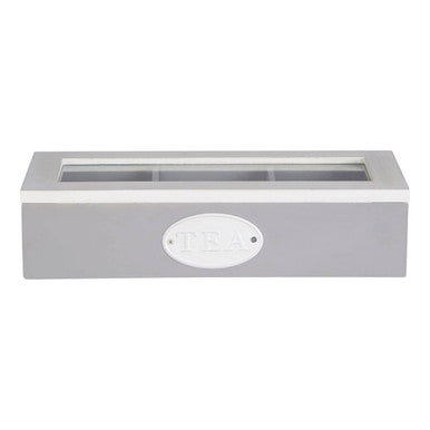 Orsina Tahara 3 Compartment Tea Storage Box | Grey Wood & Glass Lid