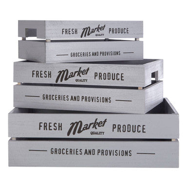 Orsina Naresso Grey Wood Provision Crates | Set of 3 Stackable Bins