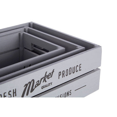 Orsina Naresso Grey Wood Provision Crates | Set of 3 Stackable Bins