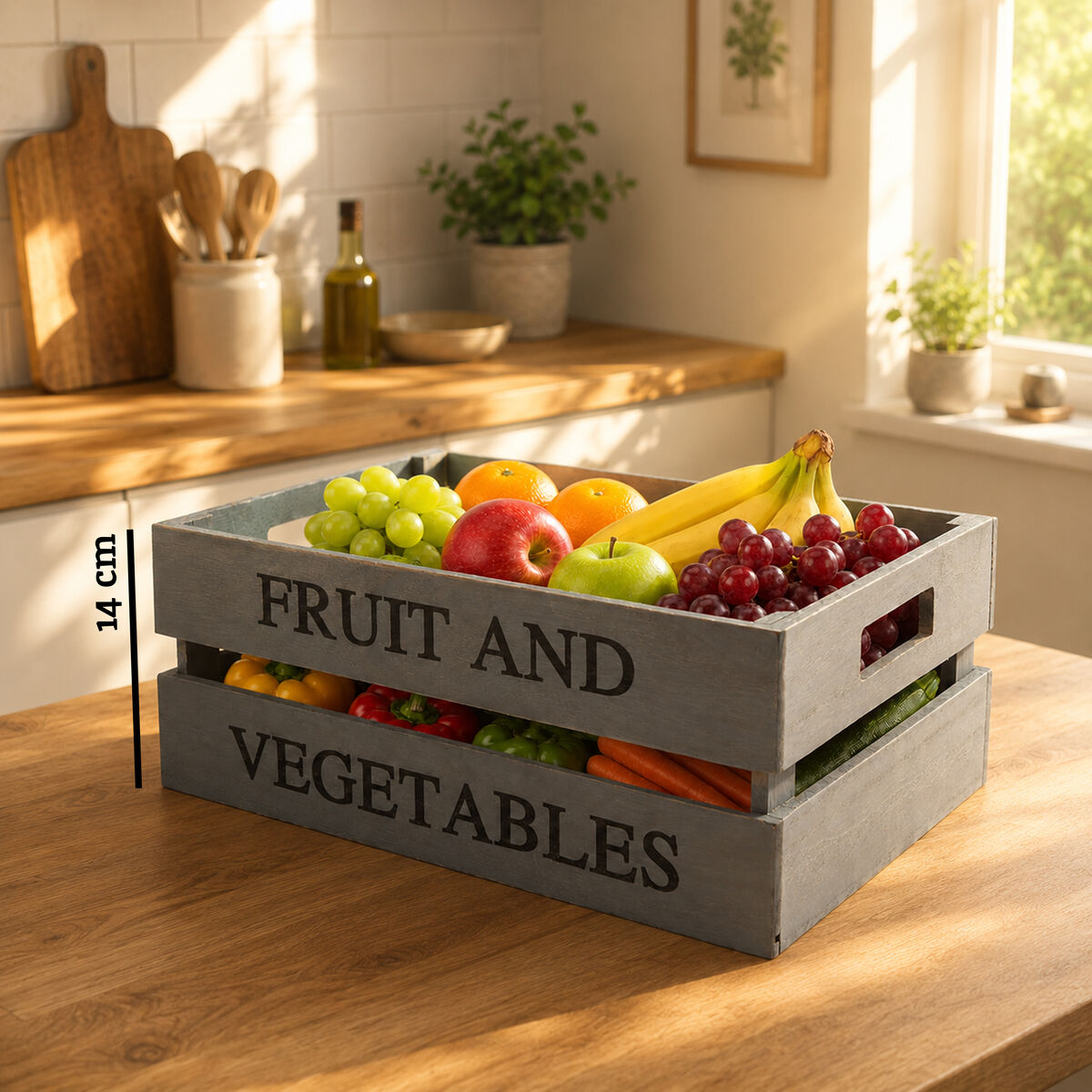 Orsina Naresso Grey Wood Fruit and Vegetable Crate with Handles