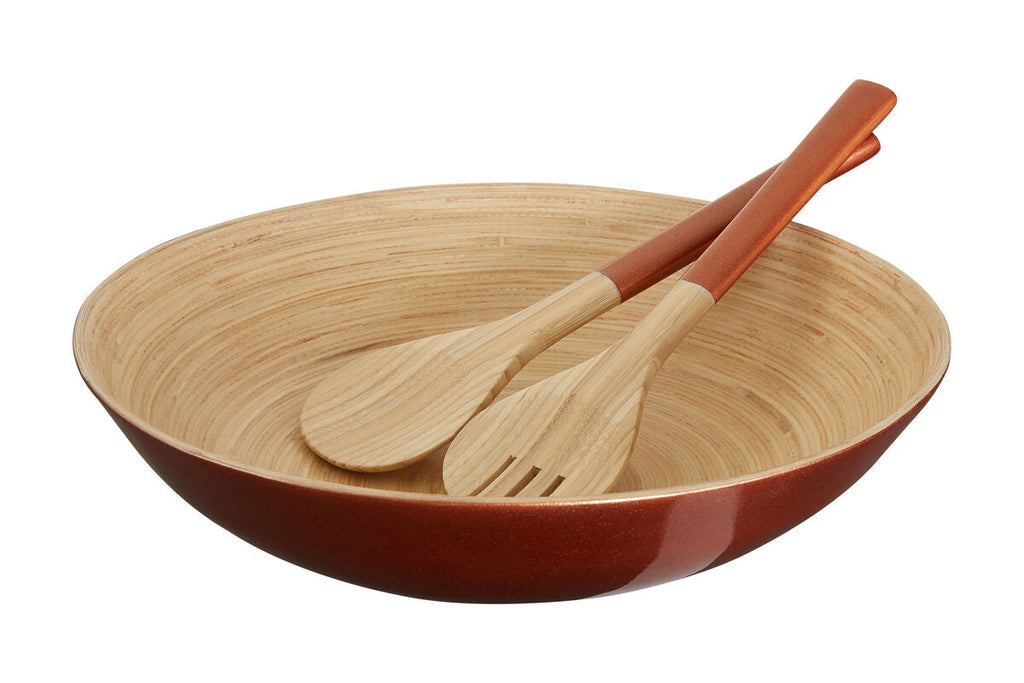 Orsina Kyoto Rose Gold Salad Servers | Hand-Spun Bamboo Utensils