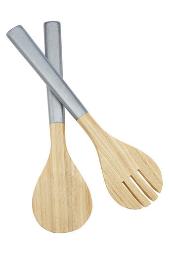 Orsina Kyoto Silver Salad Servers | Hand-Spun Bamboo and Metal Set