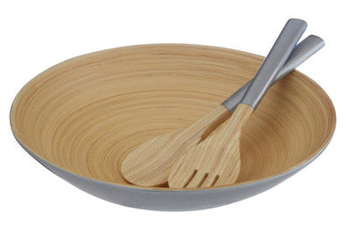 Orsina Kyoto Silver Salad Servers | Hand-Spun Bamboo and Metal Set
