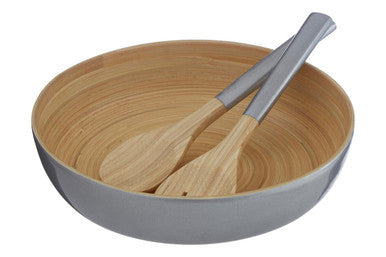 Orsina Kyoto Silver Salad Servers | Hand-Spun Bamboo and Metal Set