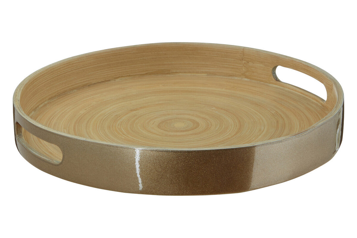 Orsina Kyoto Small Round Gold Serving Tray with Handles – 12 Inch