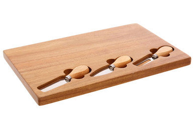 Orsina Acacia Wood Cheese Board and 3-Piece Stainless Steel Knife Set