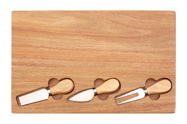 Orsina Acacia Wood Cheese Board and 3-Piece Stainless Steel Knife Set