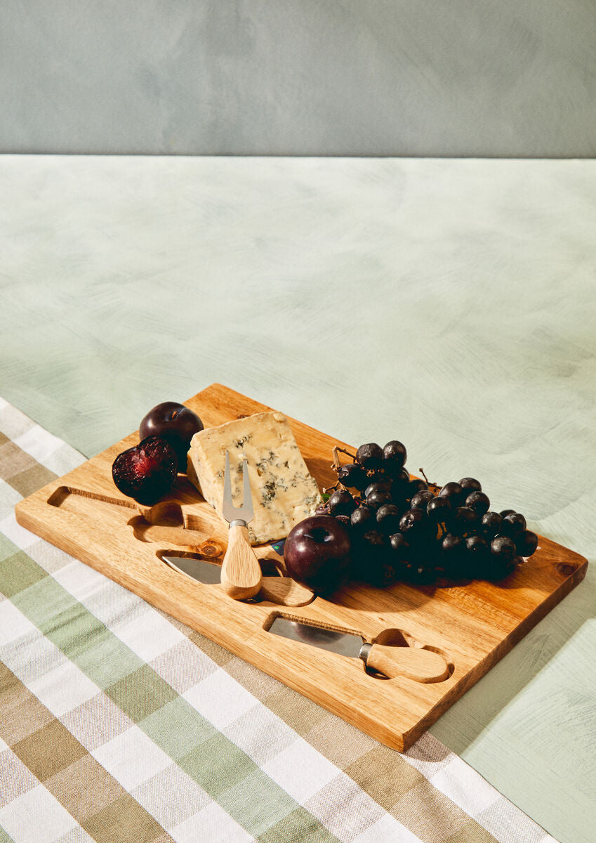 Orsina Acacia Wood Cheese Board and 3-Piece Stainless Steel Knife Set