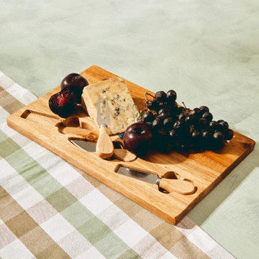 Orsina Acacia Wood Cheese Board and 3-Piece Stainless Steel Knife Set
