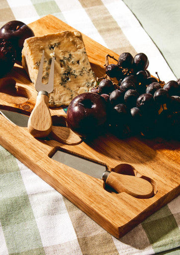 Orsina Acacia Wood Cheese Board and 3-Piece Stainless Steel Knife Set
