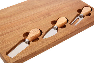 Orsina Acacia Wood Cheese Board and 3-Piece Stainless Steel Knife Set
