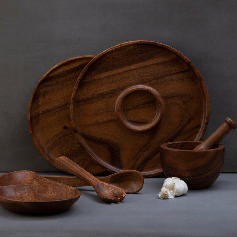 Orsina Acacia Wood Chip and Dip Dish – Round Wooden Serving Platter