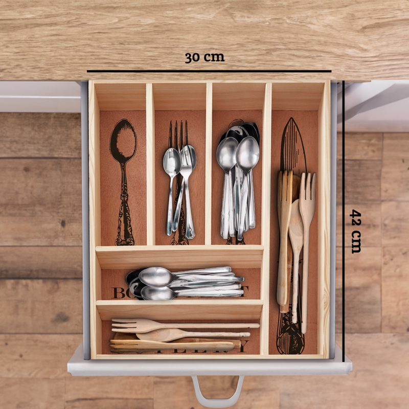 Orsina Wooden Cutlery Tray – Vintage Kitchen Drawer Organizer Insert