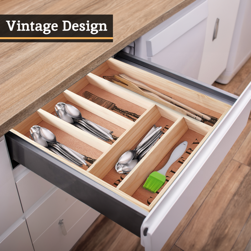 Orsina Wooden Cutlery Tray – Vintage Kitchen Drawer Organizer Insert