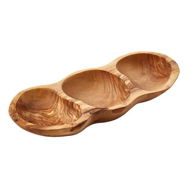 Orsina Olive Wood 3-Section Antipasti Dish – Handcrafted Serving Platter