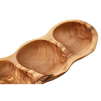 Orsina Olive Wood 3-Section Antipasti Dish – Handcrafted Serving Platter