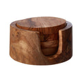 Orsina Kora Olive Wood Round Coasters – Set of 4 with Holder