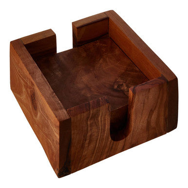 Orsina Olive Wood Square Coasters – Set of 4 with Matching Holder