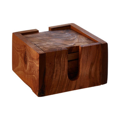 Orsina Olive Wood Square Coasters – Set of 4 with Matching Holder