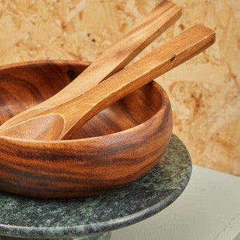 Orsina Kora Olive Wood Flat Salad Servers – 2-Piece Wooden Serving Set