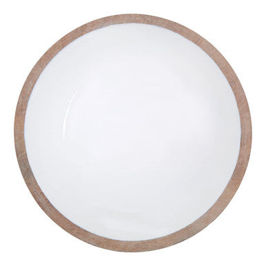 Orsina Kara Mango Wood Round Serving Bowl – White Interior Salad Bowl