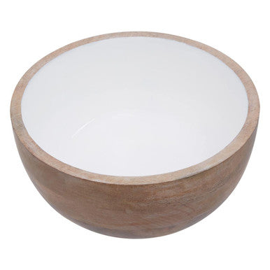 Orsina Kara Mango Wood Round Serving Bowl – White Interior Salad Bowl