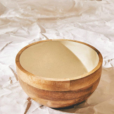 Orsina Kara Mango Wood Round Serving Bowl – White Interior Salad Bowl