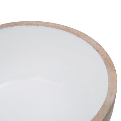 Orsina Kara Mango Wood Round Serving Bowl – White Interior Salad Bowl