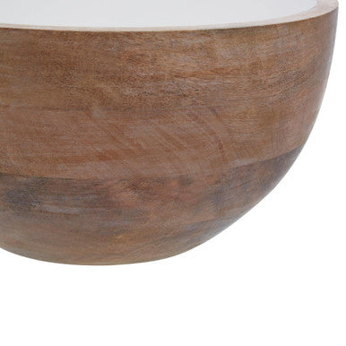 Orsina Kara Mango Wood Round Serving Bowl – White Interior Salad Bowl