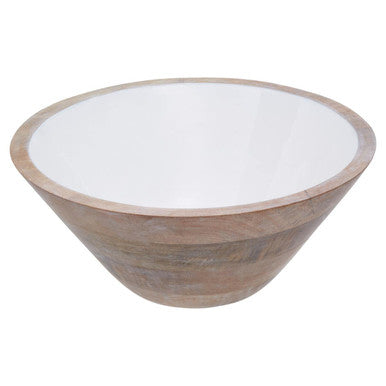 Orsina Kara Mango Wood Tapered Serving Bowl – Medium White Interior