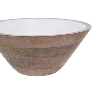 Orsina Kara Mango Wood Tapered Serving Bowl – Medium White Interior