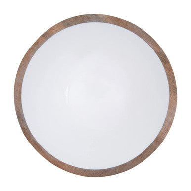 Orsina Kara Large Mango Wood Serving Bowl with White Enamel Interior