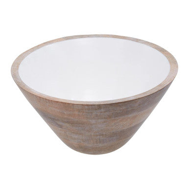 Orsina Kara Large Mango Wood Serving Bowl with White Enamel Interior
