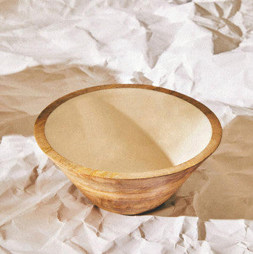 Orsina Kara Large Mango Wood Serving Bowl with White Enamel Interior