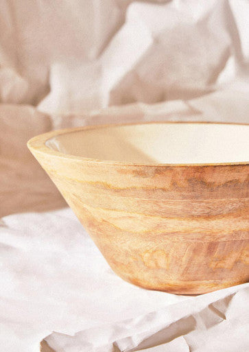 Orsina Kara Large Mango Wood Serving Bowl with White Enamel Interior