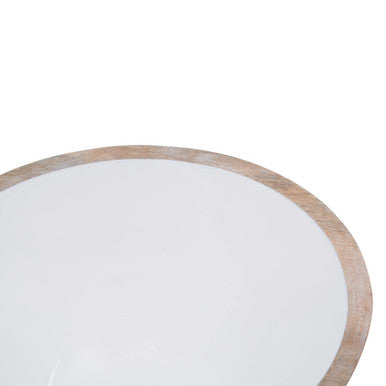 Orsina Kara Large Mango Wood Serving Bowl with White Enamel Interior