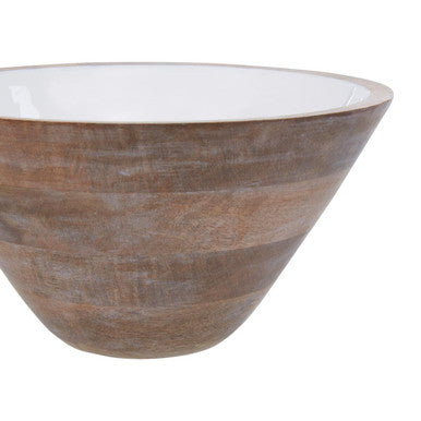 Orsina Kara Large Mango Wood Serving Bowl with White Enamel Interior