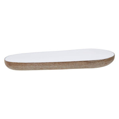 Orsina Kara Small Oval Serving Dish – White Enamel & Mango Wood