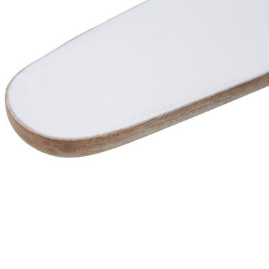 Orsina Kara Small Oval Serving Dish – White Enamel & Mango Wood