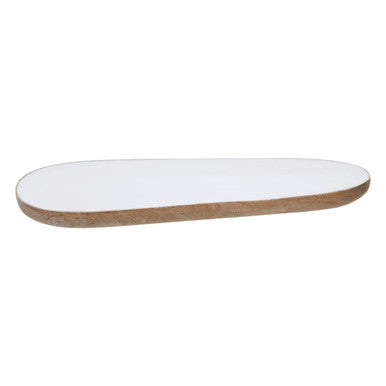Orsina Kara Large Oval Serving Platter – Mango Wood & White Enamel