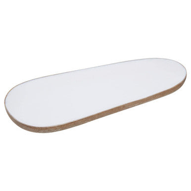 Orsina Kara Large Oval Serving Platter – Mango Wood & White Enamel