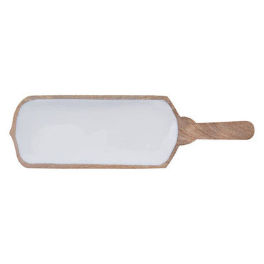 Orsina Kara Mango Wood Paddle Serving Board with White Enamel