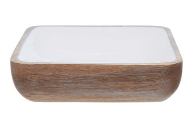Orsina Kara Medium Mango Wood Square Bowl with White Enamel Inlay