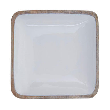 Orsina Kara Medium Mango Wood Square Bowl with White Enamel Inlay