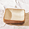 Orsina Kara Medium Mango Wood Square Bowl with White Enamel Inlay