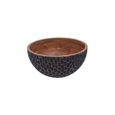 Orsina Kara Large Mango Wood Serving Bowl | Black Embossed Exterior