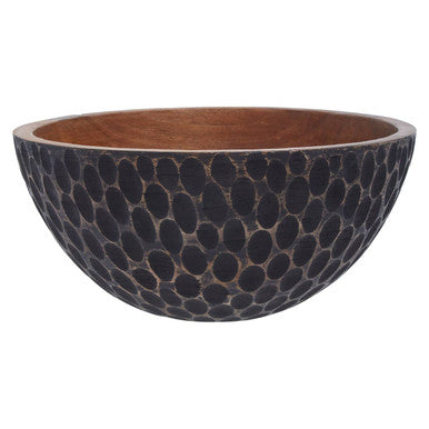 Orsina Kara Large Mango Wood Serving Bowl | Black Embossed Exterior